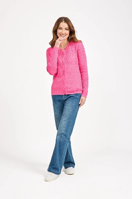 Plus-Size SweatersAll Over Cable Button Cardigan - Pink