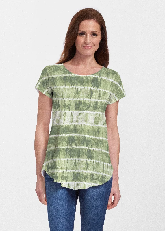 women's tops for date nightsStriation Green (14250) ~ Signature Short Sleeve Scoop Neck Flowy Tunic