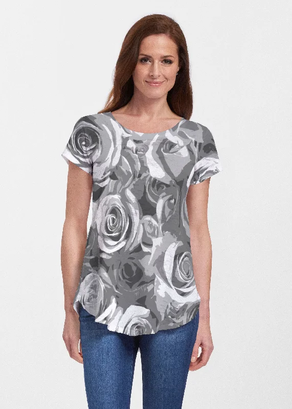 cozy women's tops for fall and winterVintage Rose (5165) ~ Signature Short Sleeve Scoop Neck Flowy Tunic