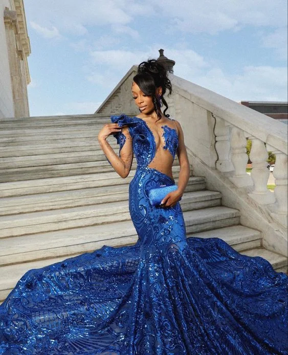 classic prom dressesSexy blue prom dress,mermaid prom gown Y6675