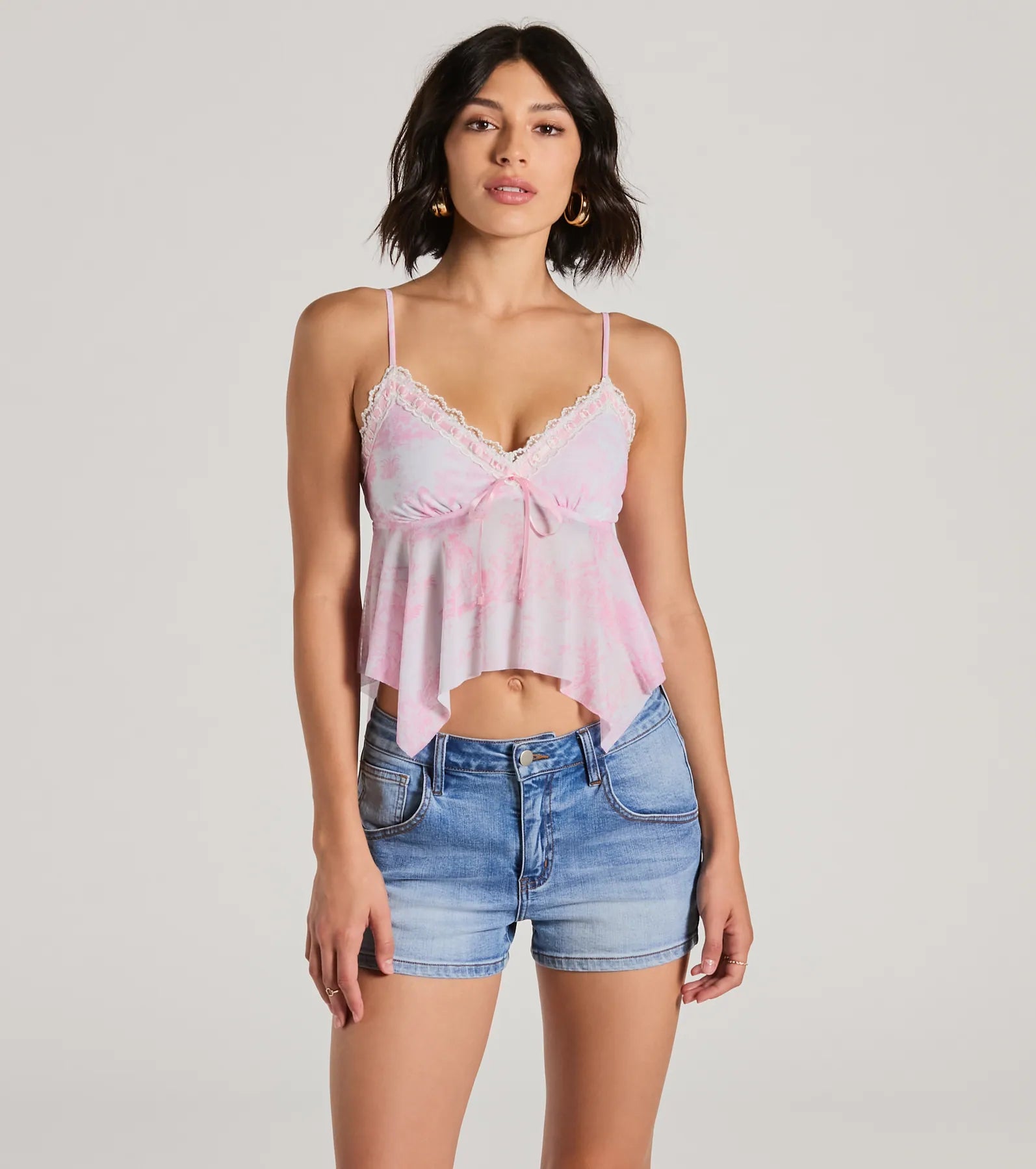 women's tops with beading accentsStun The Scene V-Neck Lace Mesh Crop Top