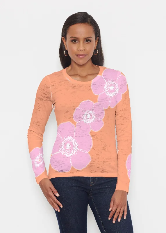 striped women's topsPoppy Orange-Pink (7108) ~ Signature Long Sleeve Crew Shirt