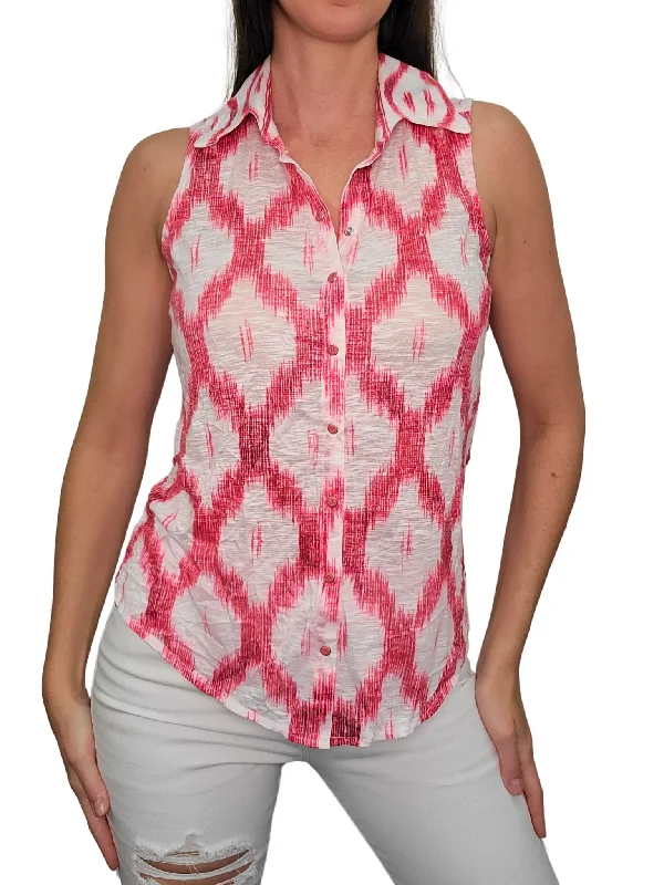 women's tops for business casual attireCrushed Sleeveless Pink Shirt