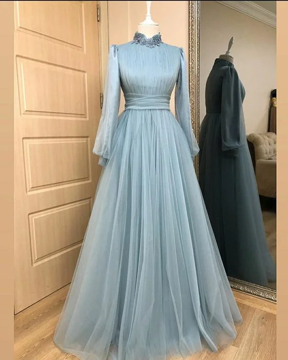 prom dresses with detachable sleevesFormal Gown Arab Dubai Muslim Long Sleeves High Waist Prom Dress Y6971