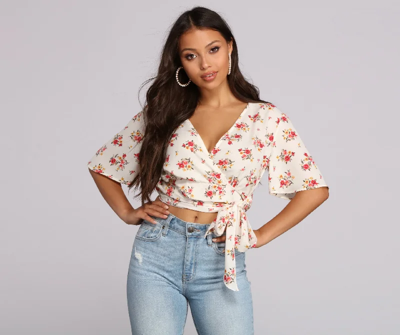 women's tops for those who love bold and vibrant colorsWrapped In Florals Crop Top