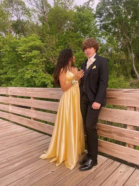 empire waist prom dressesSimple Yellow V Neck Prom Dress,Yellow Graduation Dress Y7307