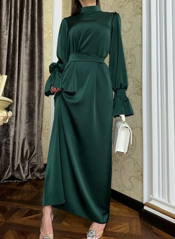 prom dresses for winterModest Green Sheath/Column Prom Dress,Simple Green Formal Gown  Y6881