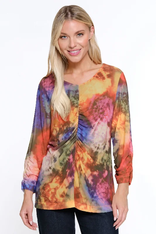 women's tops for those who want to create outfits that reflect their personal style and sense of fashionMesh V-Neck Tunic - Tie Dye Multi