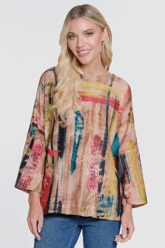 women's tops for date nightsPrinted Chenille Knit Tunic - Line Multi