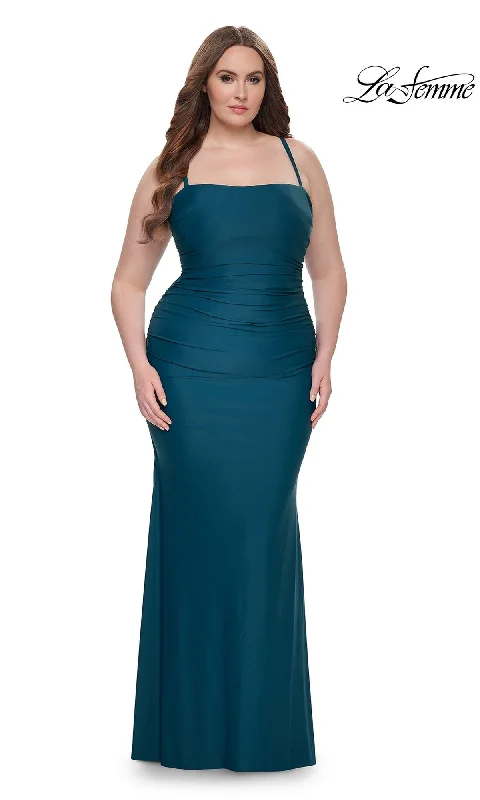 budget-friendly prom dressesLa Femme Plus-Size Lace-Up Long Prom Dress 32195