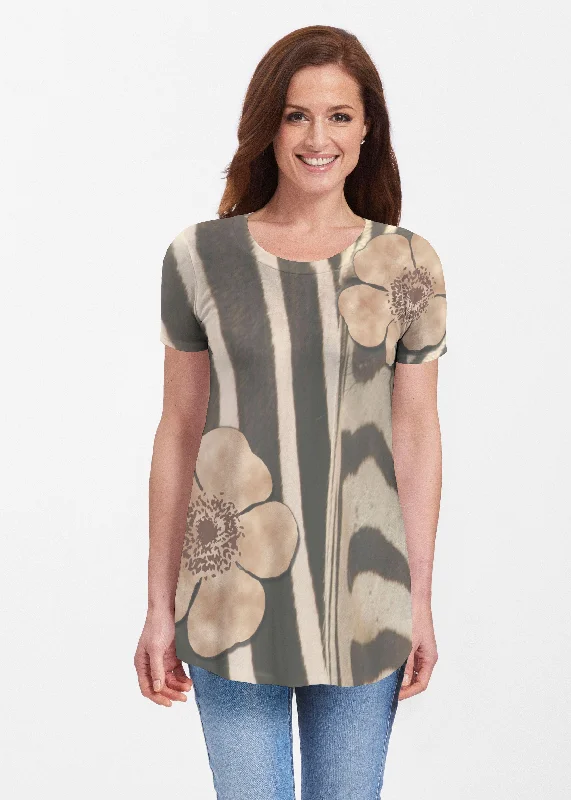 women's tops for those who want to make a bold fashion statement with their choice of topsPoppy Zebra (7022) ~ Signature Short Sleeve Scoop Neck Flowy Tunic