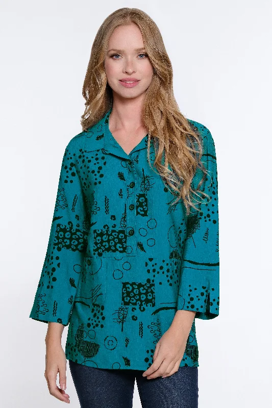 women's tops for those who love to shop for unique findsBurnout Knit V-Neck Tunic - Dark Teal