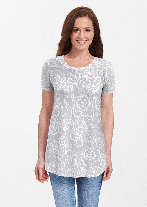 women's tops for those who love bold and vibrant colorsFreehand Floral Grey (7605) ~ Butterknit Short Sleeve Tunic