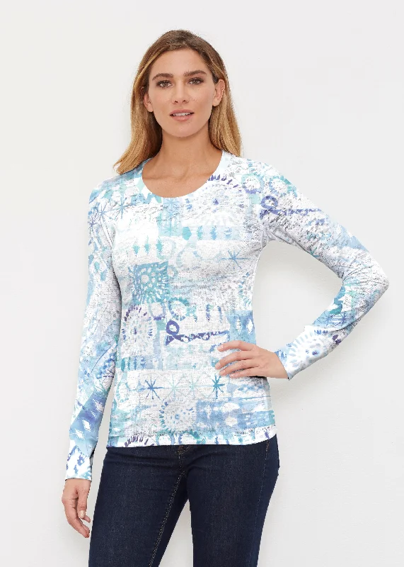 satin women's topsFerris Wheel Blue (16186) ~ Thermal Long Sleeve Crew Shirt