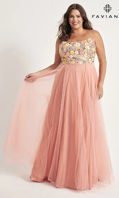 elegant prom dressesFaviana Floral Plus-Size Long Prom Dress 9557