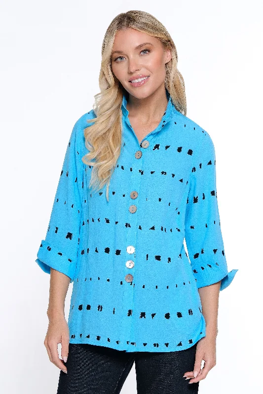 affordable women's topsWire Collar Button Down Tunic - Aqua