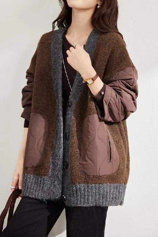 Trendy SweatersLoose Cozy Color Block Quilted Knit Cardigan