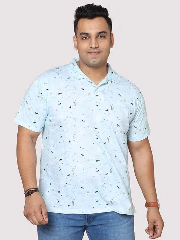 women's tops for everyday eleganceMen Plus Size Seth  Light Blue  Digital Printed Polo Collar T-shirt