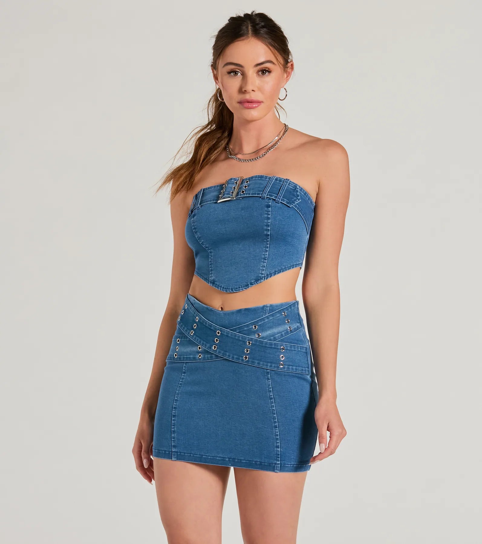 elegant women's topsDaily Vibe Strapless Belted Denim Crop Top