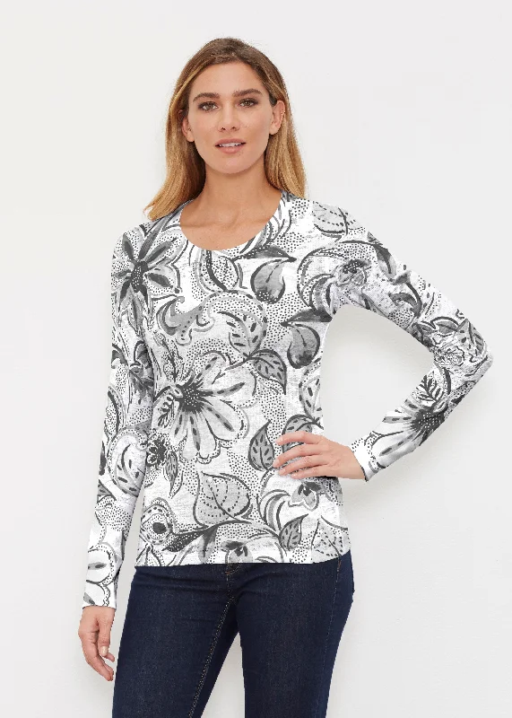 women's tops for those who refuse to compromise on styleBaltic Watercolor Black (7697) ~ Thermal Long Sleeve Crew Shirt