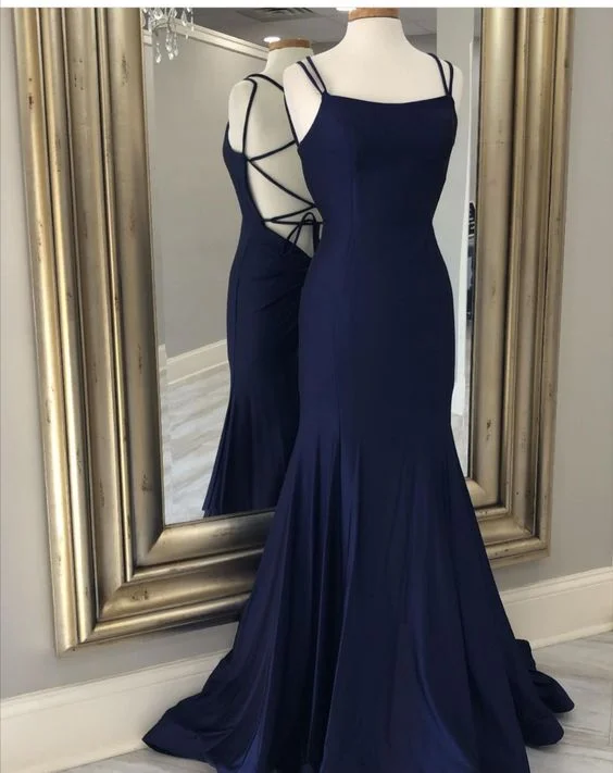 flutter sleeve prom dressesCharming Navy Prom Dress With Tie Back,Simple Evening Dress Y6780