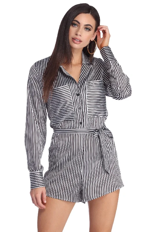 women's tops with floral printsStylishly Striped Shirt Romper