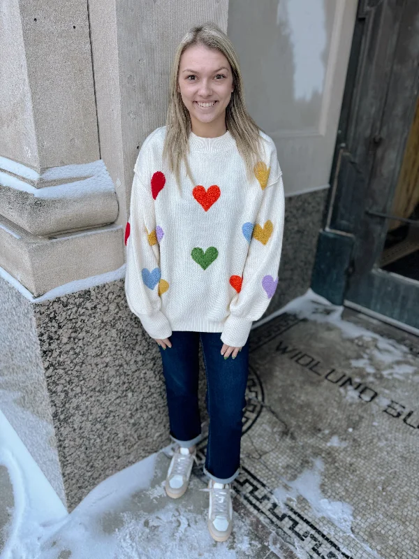 Cardigan SweatersCream Multi Hearts Sweater