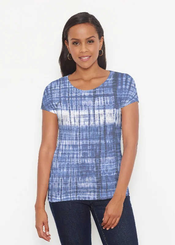 women's tops with sheer overlaysDenim Tie Dye (14230) ~ Signature Short Sleeve Scoop Shirt