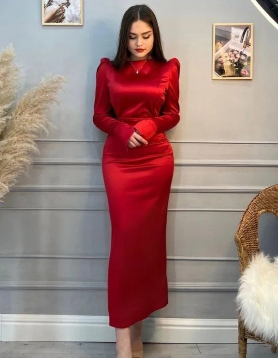 cap sleeve prom dressesRed Elegant Long Sleeves Evening Dress,Red Prom Dress Y6933