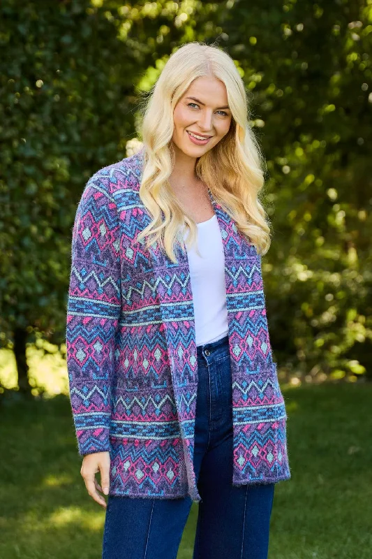 Thick Cashmere SweatersFairisle cardigan MF-539 BLUE