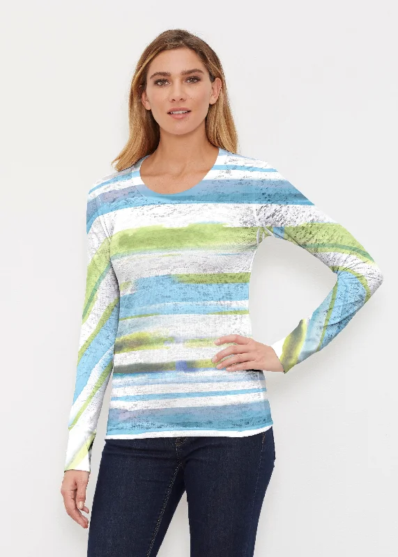 women's tops for those who want to stay on top of the latest fashion trends and wear pieces that are both stylish and on-trendMulti Stripe Blue (7843) ~ Thermal Long Sleeve Crew Shirt