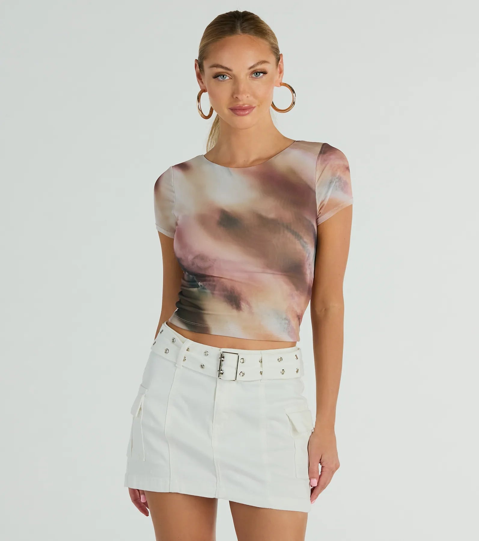 women's tops with beading accentsTalk Back Abstract Print Mesh Crop Top