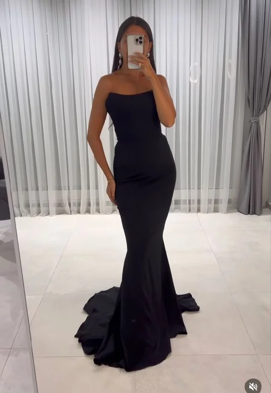 open-back prom dressesElegant Black Mermaid Prom Dress,Black Formal Gown Y7041