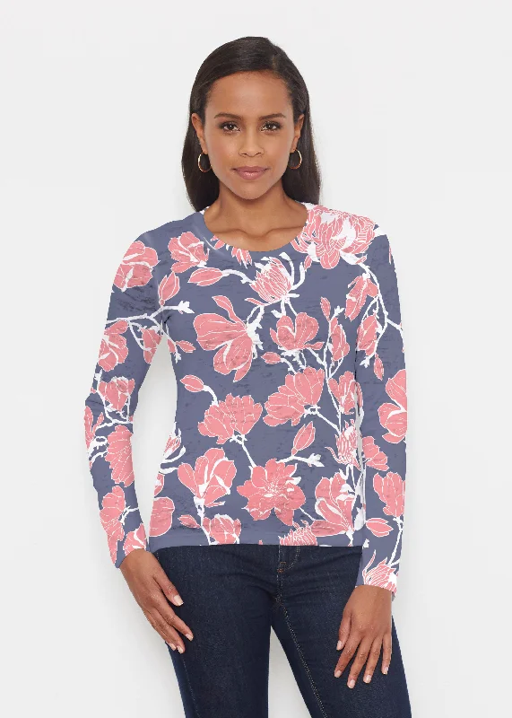 trendy women's topsMelina Blooms Navy (7721) ~ Signature Long Sleeve Crew Shirt