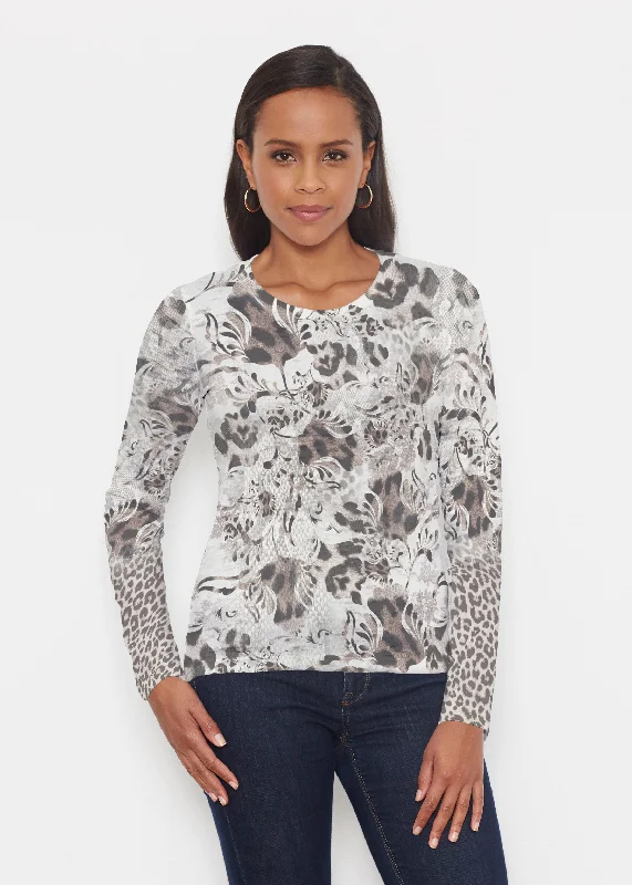 women's tops for those who love to dress up their casual looks with stylish topsTulip Leopard Multi (7731) ~ Signature Long Sleeve Crew Shirt