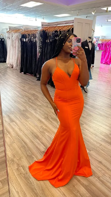 empire waist prom dressesSimple Orange Satin Mermaid Long Prom Dress, Orange Evening Dress Y6197