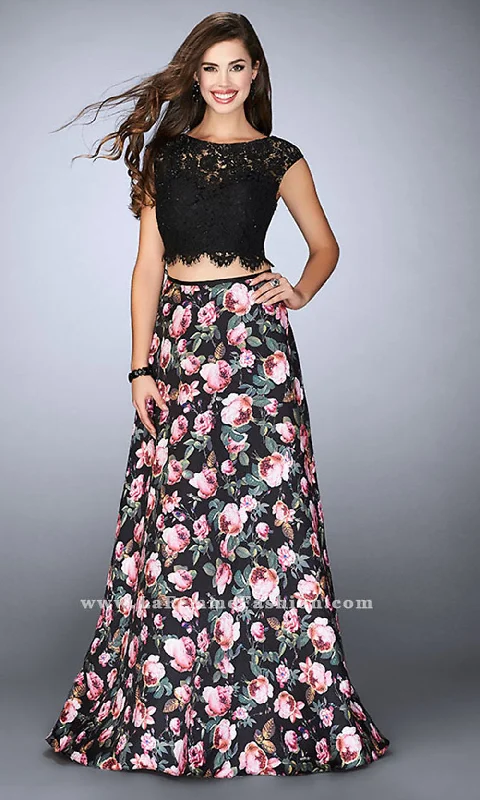 two-piece prom dressesLace Up Back Two-Piece Prom Dress