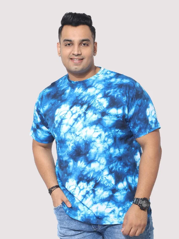 women's tops for those who want to stay updated with the latest fashion trendsMen Plus Size Blue Tie Dye Texture Digital Printed Round Neck T-Shirt