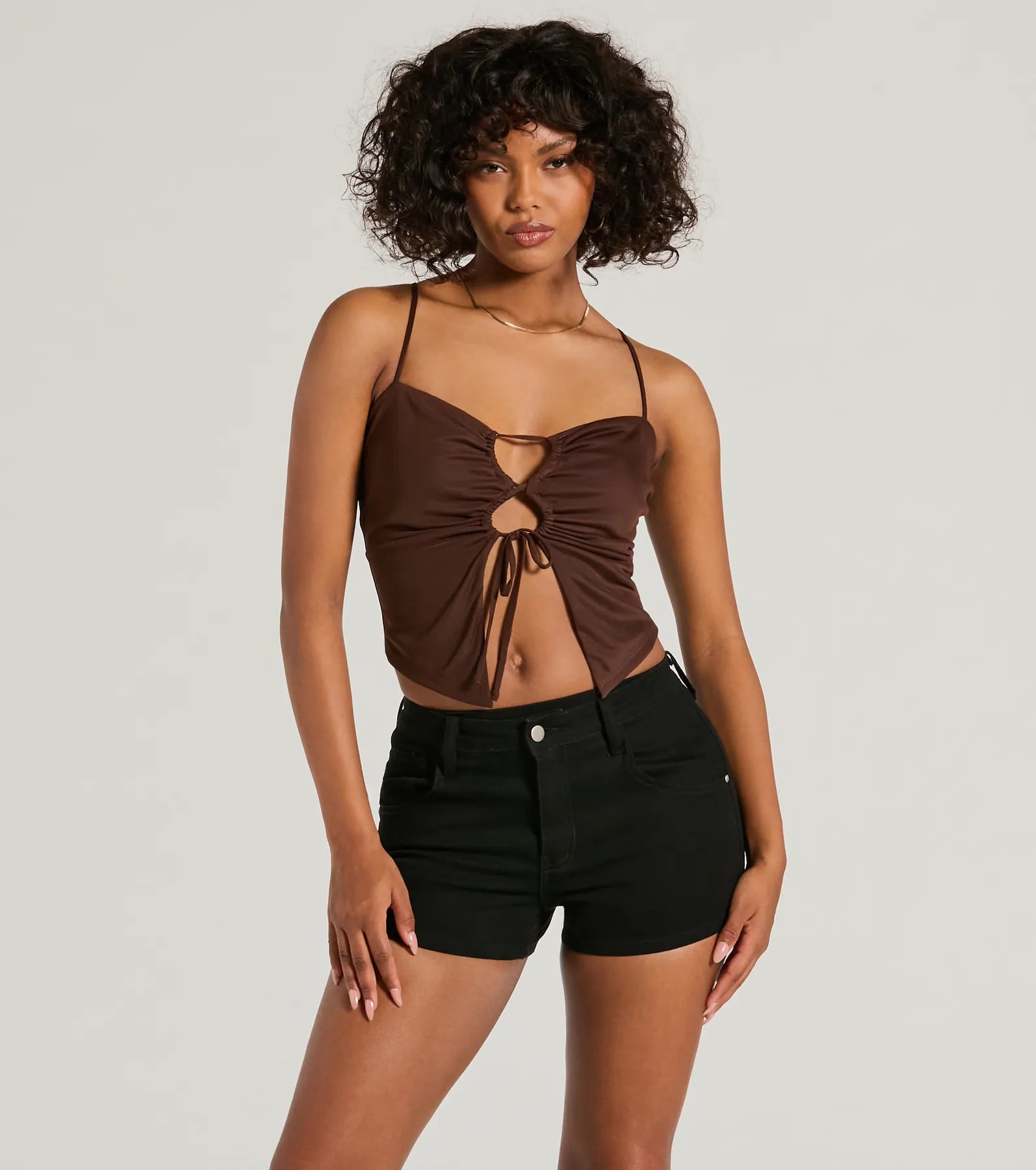 satin women's topsSweet Fling Lace-Up Mesh Crop Top