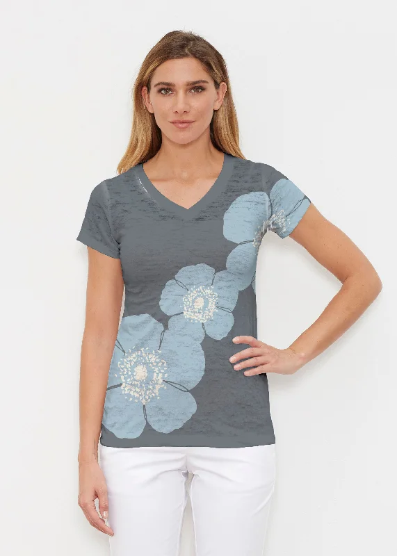 women's tops for vintage fashion enthusiastsPoppy SteelBlue-Grey (7066) ~ Signature Cap Sleeve V-Neck Shirt