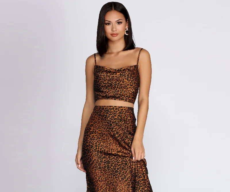 women's tops for those who seek both style and comfortLeopard Cowl Neck Crop Top