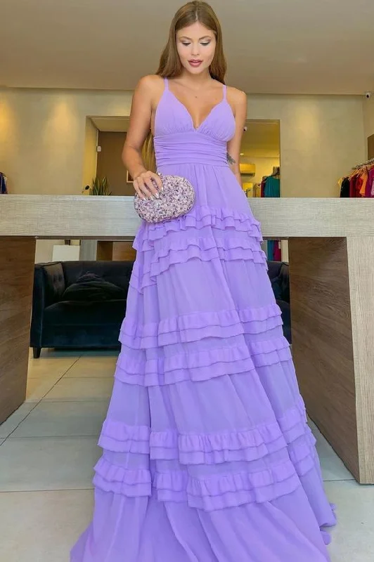 luxury prom dressesLavender A-line V Neck Prom Dress,Lavender Evening Dress Y6177