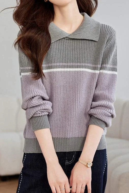 Luxurious Chunky SweatersVintage contrast lapel sweater