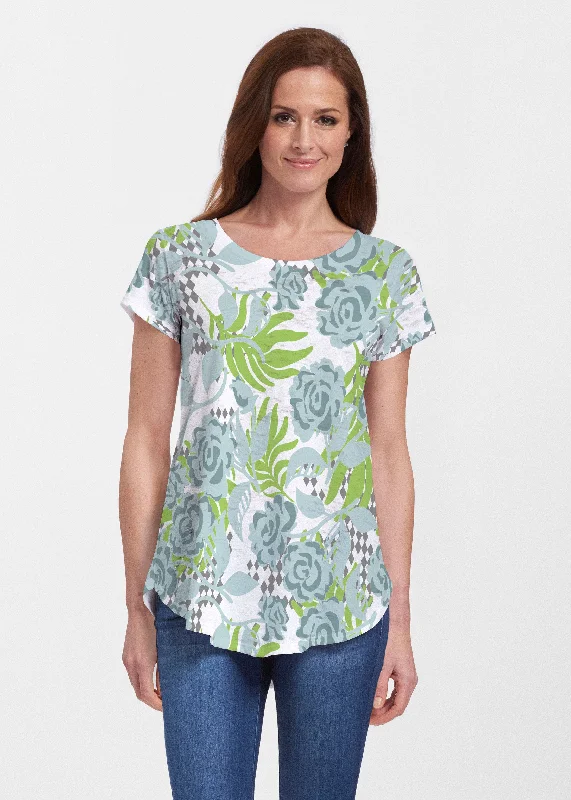 women's tops for maximalist fashion loversAbstract Rose Garden (7648) ~ Signature Short Sleeve Scoop Neck Flowy Tunic