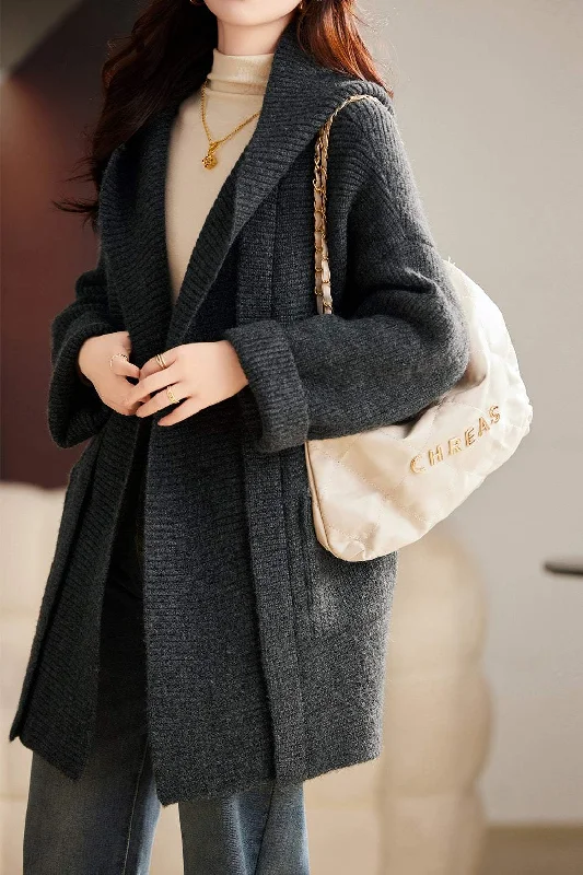 Casual SweatersHooded Mid-Length Sweater Coat