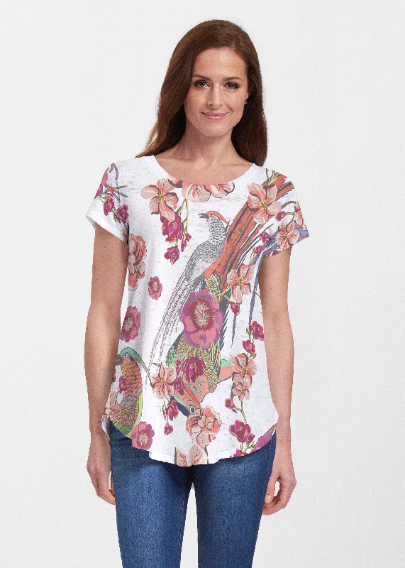 women's tops for relaxed weekendsMandarin Bird (7646) ~ Signature Short Sleeve Scoop Neck Flowy Tunic