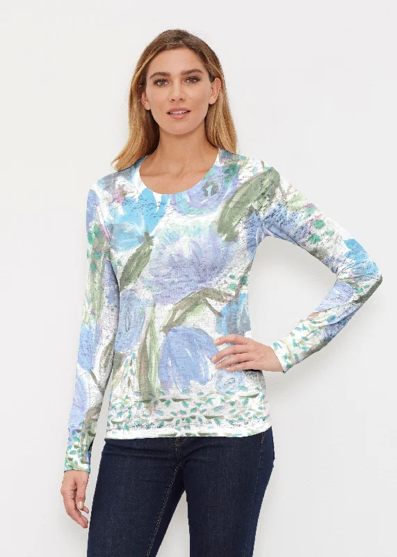 women's tops with flutter sleevesMonet Blue (17178) ~ Thermal Long Sleeve Crew Shirt