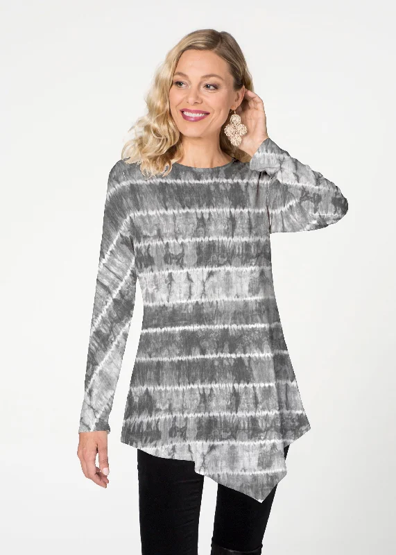 three-quarter sleeve women's topsStriation Grey (14251) ~ Asymmetrical French Terry Tunic