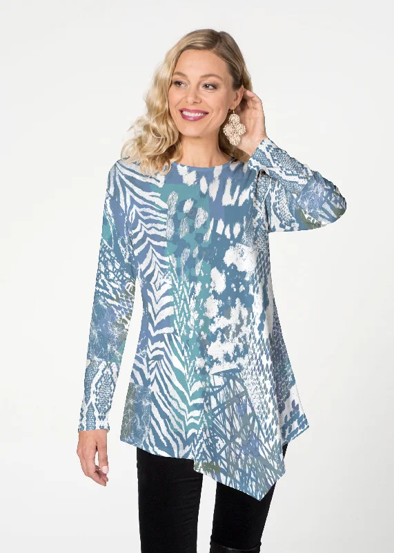 women's tops for creating capsule wardrobesJungle Warrier Blue (7850) ~ Asymmetrical French Terry Tunic