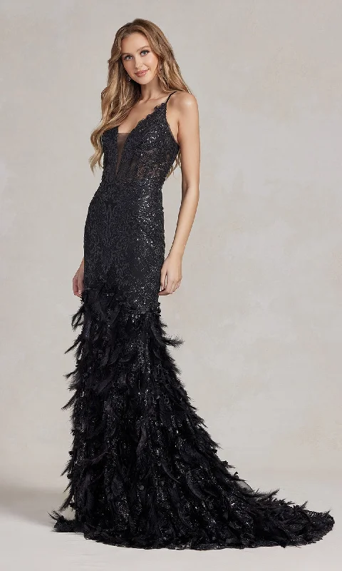 prom dresses for curve-hugging figuresSequin Prom Dress with Feathers and 3-D Flowers